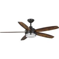 Progress Lighting 54" Bronze 5 Distressed Walnut Blade White Opal Glass Shade Remote Control LED Ceiling Fan
