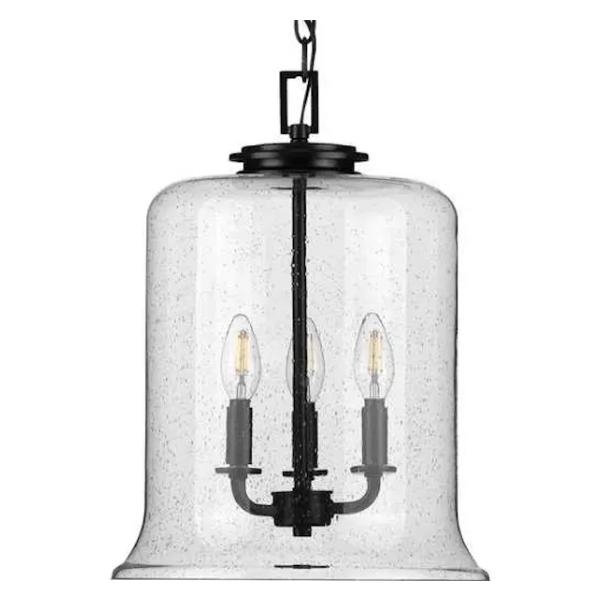 3 Light Matte Black Clear Glass Shade Pendant Light Fixture