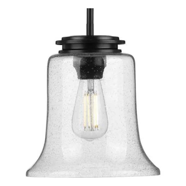 1 Light Matte Black Clear Glass Shade Pendant Light Fixture
