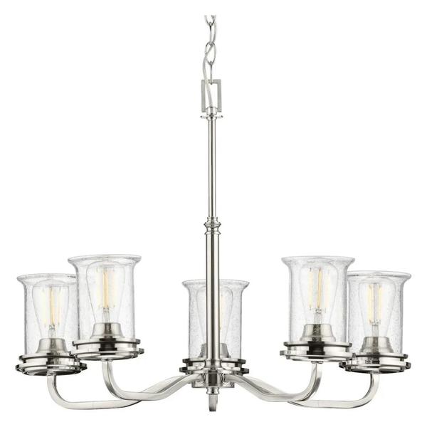 5 Light Brushed Nickel Clear Seeded Glass Shade Chandelier Light Fixture