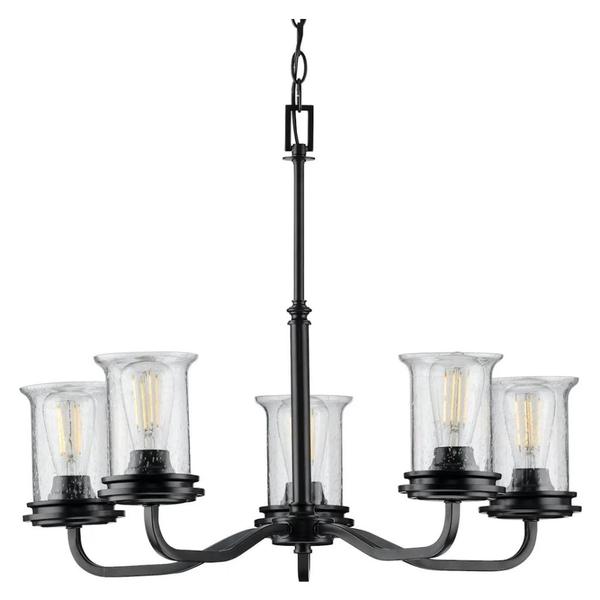 5 Light Matte Black Clear Seeded Glass Shade Chandelier Light Fixture