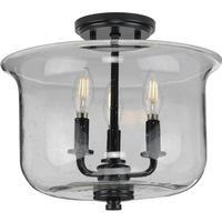 Progress Lighting 3 Light Matte Black Lightly Seeded Clear Glass Ceiling Light Fixture
