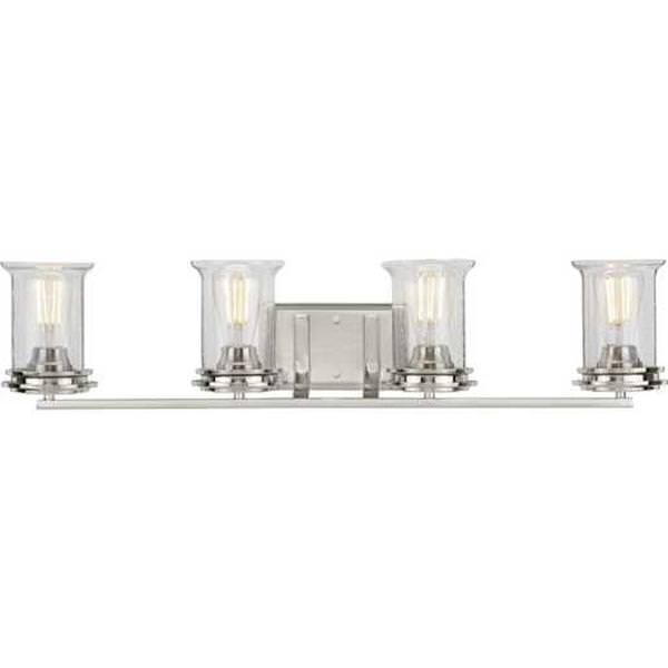 4 Light 120 volt Brushed Nickel Vanity Clear Seeded Glass Light Fixture