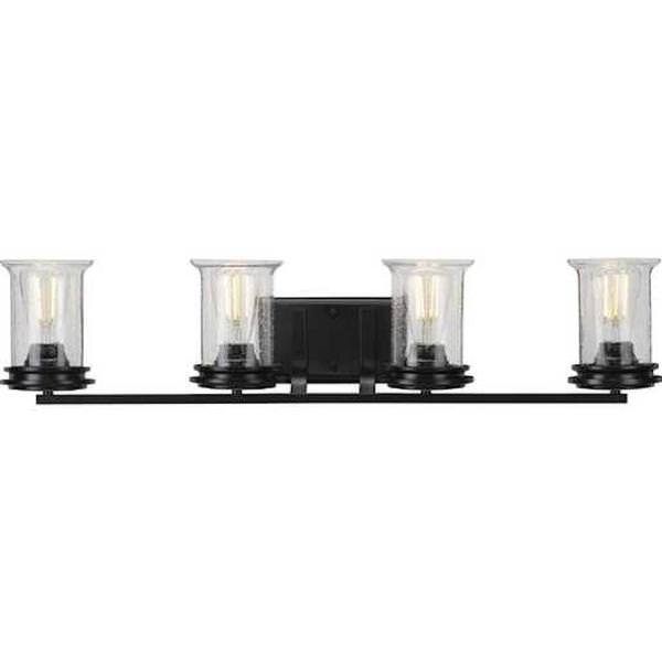 4 Light 120 volt Matte Black Vanity Clear Seeded Glass Light Fixture