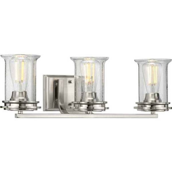 3 Light 120 volt Brushed Nickel Vanity Clear Seeded Glass Light Fixture