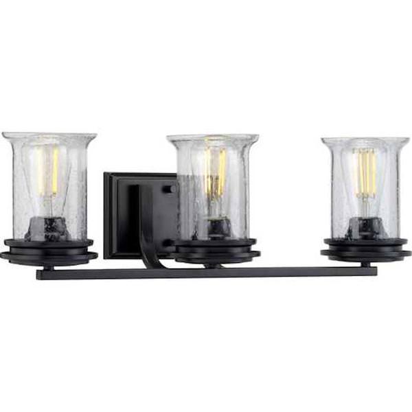 3 Light 120 volt Matte Black Vanity Clear Seeded Glass Light Fixture