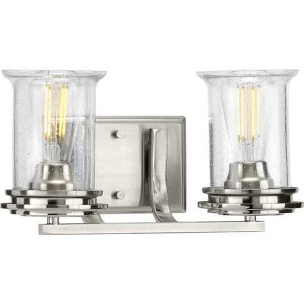 2 Light 120 volt Brushed Nickel Vanity Clear Seeded Glass Light Fixture