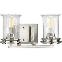 View 2 Light 120 volt Brushed Nickel Vanity Clear Seeded Glass Light Fixture