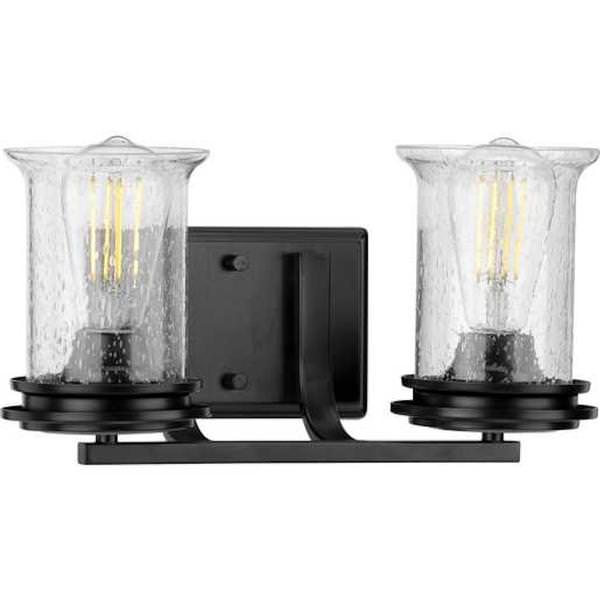 2 Light 120 volt Matte Black Vanity Clear Seeded Glass Light Fixture