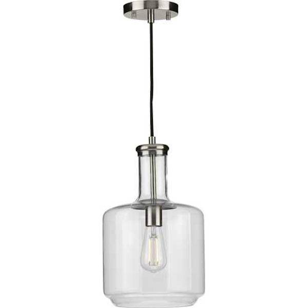 1 Light Brushed Nickel Clear Glass Shade Dimmable Pendant Light Fixture