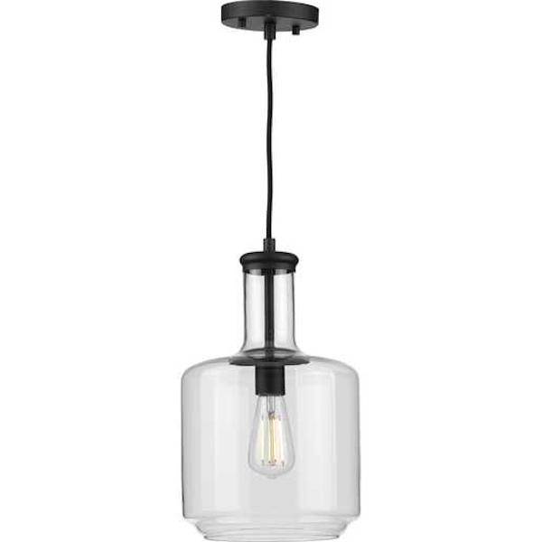 1 Light Matte Black Clear Glass Shade Dimmable Pendant Light Fixture