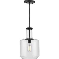 Progress Lighting 1 Light Matte Black Clear Glass Shade Dimmable Pendant Light Fixture