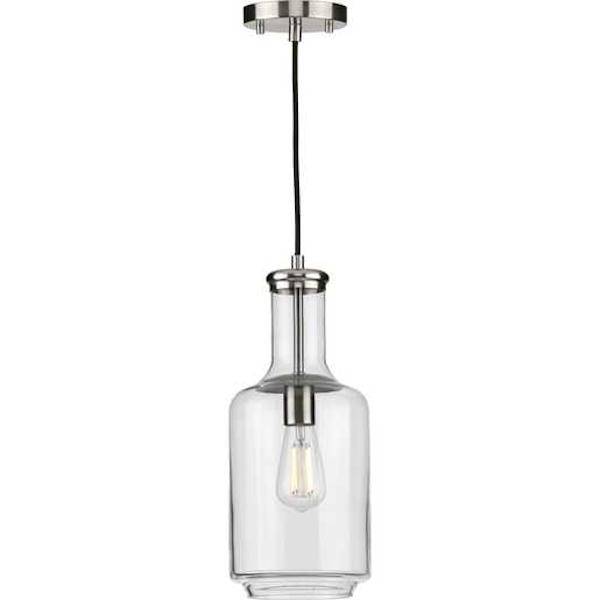 1 Light Brushed Nickel Clear Glass Shade Dimmable Pendant Light Fixture