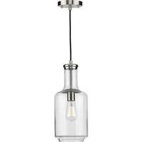 Progress Lighting 1 Light Brushed Nickel Clear Glass Shade Dimmable Pendant Light Fixture