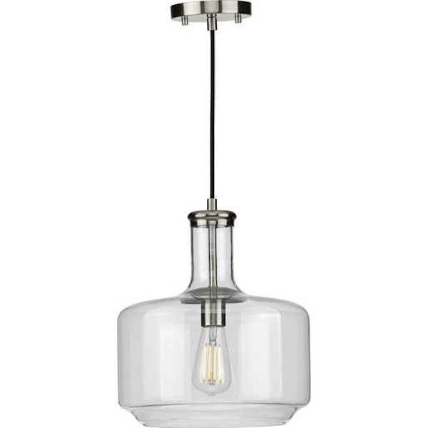 1 Light Brushed Nickel Clear Glass Shade Dimmable Pendant Light Fixture