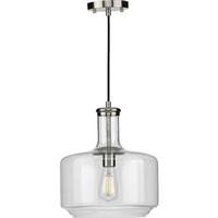 Progress Lighting 1 Light Brushed Nickel Clear Glass Shade Dimmable Pendant Light Fixture