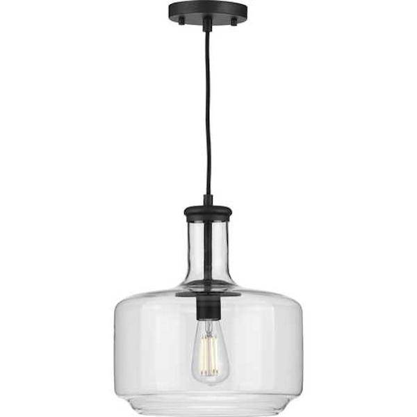 1 Light Matte Black Clear Glass Shade Dimmable Pendant Light Fixture