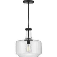 Progress Lighting 1 Light Matte Black Clear Glass Shade Dimmable Pendant Light Fixture