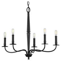 Progress Lighting 5 Light Matte Black Wood Accents Chandelier Light Fixture