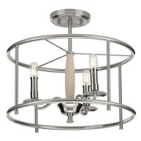 Progress Lighting 3 Light Brushed Nickel Open-Cage Design Wooden Column Accent Ceiling Light Fixture
