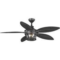Progress Lighting 54" 2 Lamp Blistered Iron 5 Pewter Blade Indoor/Outdoor LED Ceiling Fan