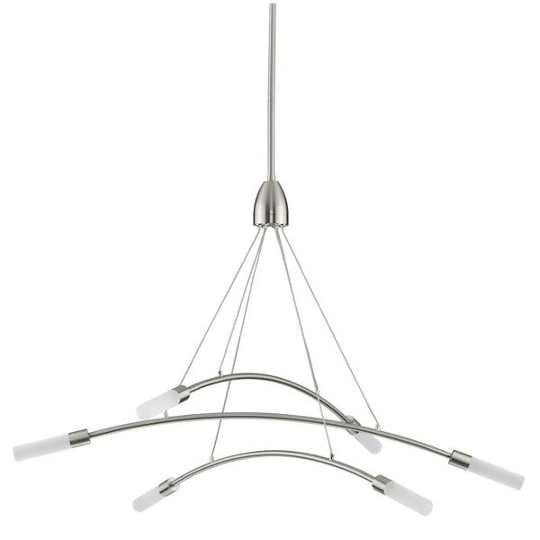 6 Light 25 watt 3000K Natural White Brushed Nickel Frosted Acrylic Dimmable LED Chandelier
