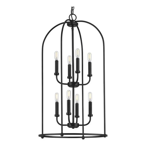 8 Light Matte Black Farmhouse Style Leyden Collection Pendant Light Fixture