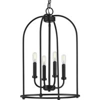 Progress Lighting 4 Light Matte Black Farmhouse Style Leyden Collection Pendant Light Fixture