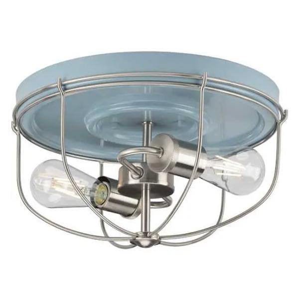 2 Light 120 volt Coastal Blue/Brushed Nickel Industrial Style Ceiling Light Fixture