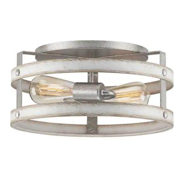 2 Light 120 volt Galvanized and Antique Whitewashed Finish Ceiling Light Fixture