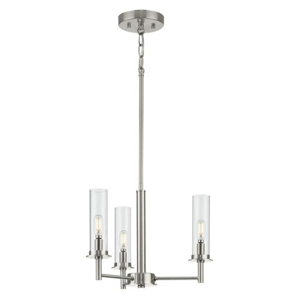 3 Light Brushed Nickel Clear Glass Shade Semi-Flush or Hanging Pendant Chandelier Light Fixture