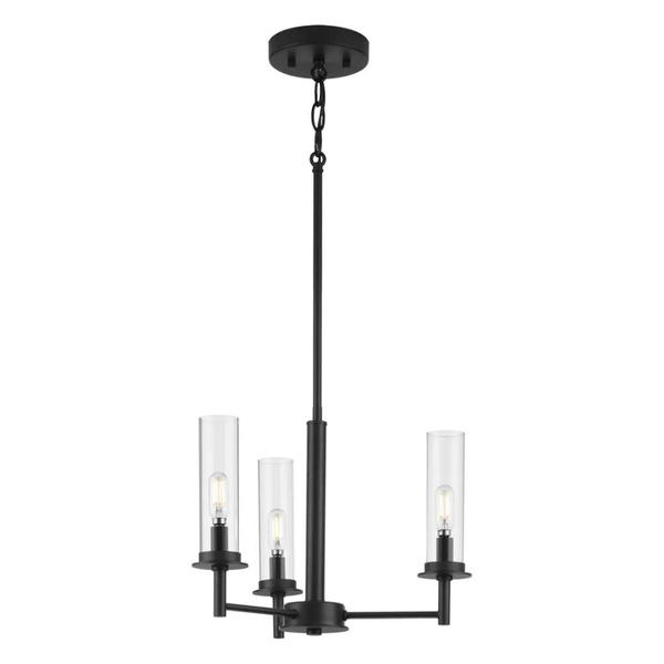 3 Light Matte Black Clear Glass Shade Semi-Flush or Hanging Pendant Chandelier Light Fixture