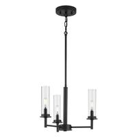 Progress Lighting 3 Light Matte Black Clear Glass Shade Semi-Flush or Hanging Pendant Chandelier Light Fixture