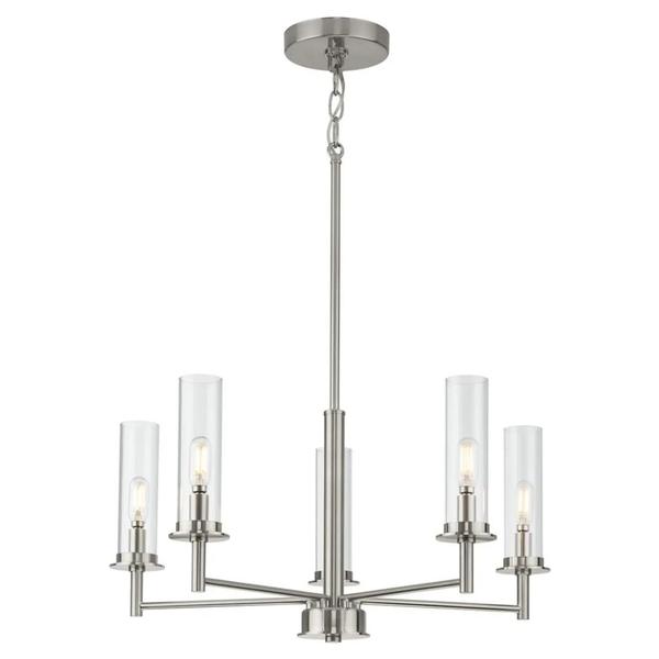 5 Light Brushed Nickel Clear Glass Shade Semi-Flush or Hanging Pendant Chandelier Light Fixture