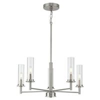 Progress Lighting 5 Light Brushed Nickel Clear Glass Shade Semi-Flush or Hanging Pendant Chandelier Light Fixture