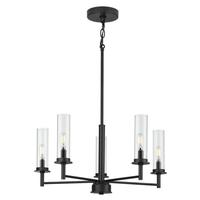 Progress Lighting 5 Light Matte Black Clear Glass Shade Semi-Flush or Hanging Pendant Chandelier Light Fixture