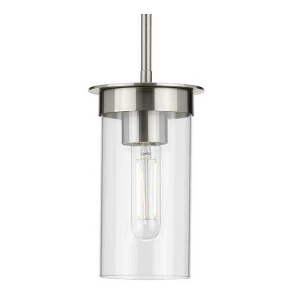 1 Light Brushed Nickel Clear Glass Shade Pendant Light Fixture