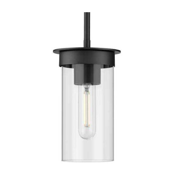1 Light Matte Black Clear Glass Shade Pendant Light Fixture