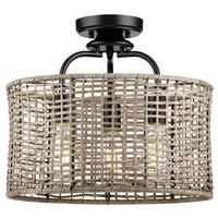 Progress Lighting 3 Light Matte Black Natural Rattan Textured Accent Ceiling Light Fixture