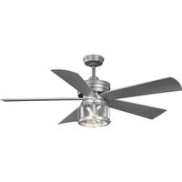 Progress Lighting 56" Galvanized 2 Lamp 5 Blade Remote Control Ceiling Fan