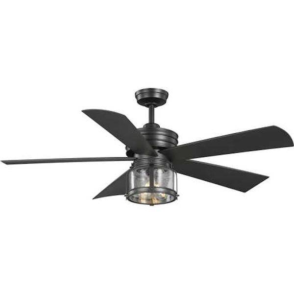 56" Blistered Iron 2 Lamp 5 Blade Remote Control Ceiling Fan