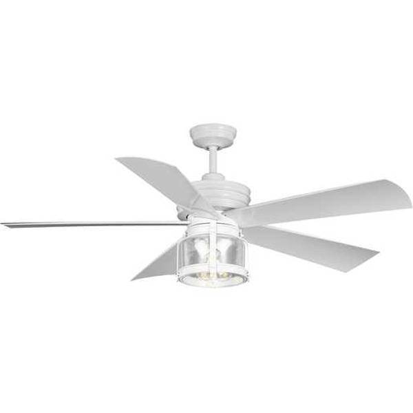 56" Satin White 2 Lamp 5 Blade Remote Control Ceiling Fan