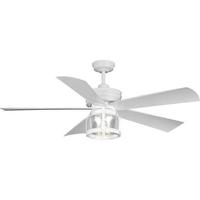 Progress Lighting 56" Satin White 2 Lamp 5 Blade Remote Control Ceiling Fan