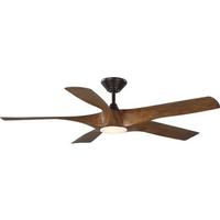 Progress Lighting 60" Koa Woodgrain 5 Blade Built-In Wifi Control Remote Control LED Ceiling Fan