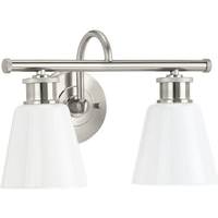 View 2 Light 120 volt Brushed Nickel Vanity Opal Glass Light Fixture