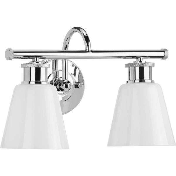2 Light 120 volt Polished Chrome Vanity Opal Glass Light Fixture