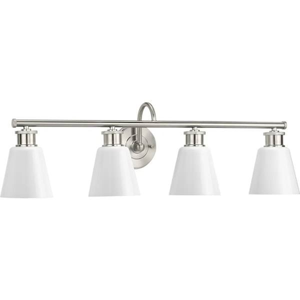 4 Light 120 volt Brushed Nickel Vanity Opal Glass Light Fixture