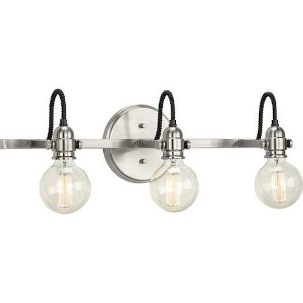 3 Light 120 volt Brushed Nickel Industrial Vanity Light Fixture
