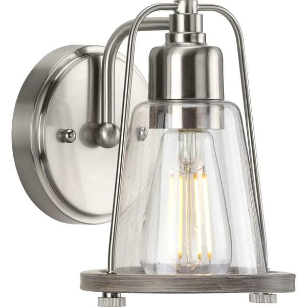 1 Light 120 volt Brushed Nickel Vanity Clear Seeded Glass Light Fixture