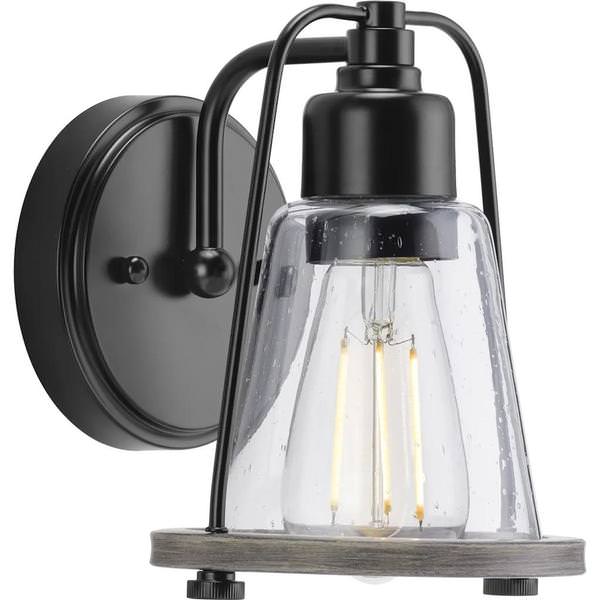 1 Light 120 volt Matte Black Vanity Clear Seeded Glass Light Fixture